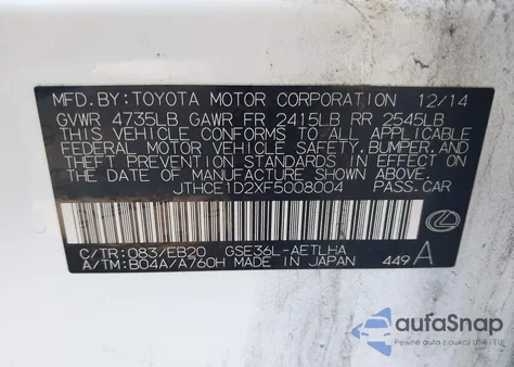 2015 Lexus Is 350 z USA, uszkodzony, nr VIN JTHCE1D2XF5008004